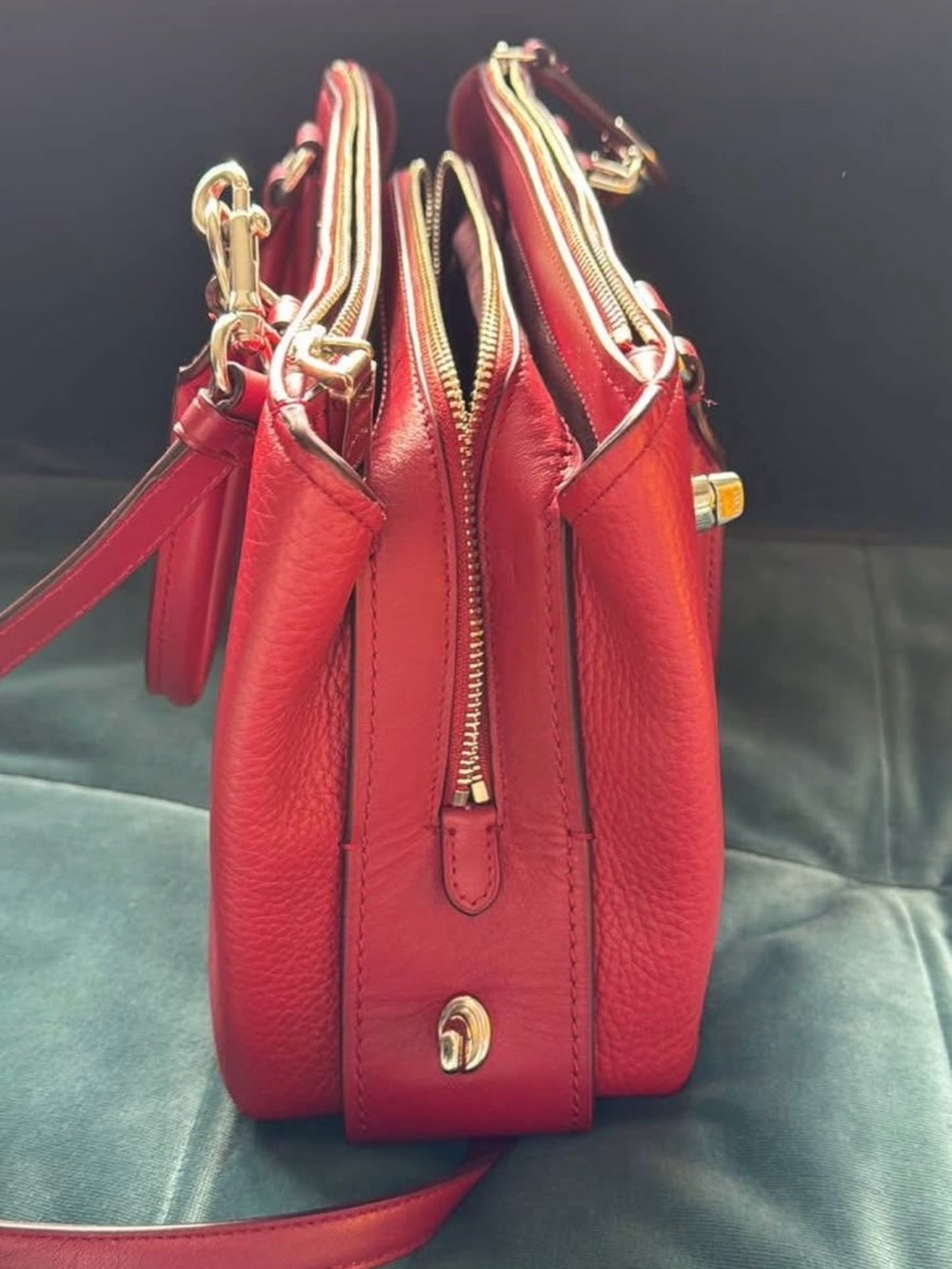 Coach Red Pebbled Leather Satchel with Detachable Strap - Picture 8 of 9